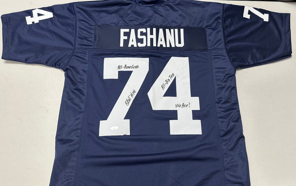 OLU FASHANU Signed Penn State Navy Football Jersey We Are!, All Big-Ten, & All-American Inscriptions JSA COA