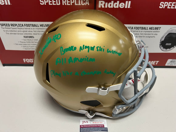XAVIER WATTS Signed Notre Dame Fighting Irish Full Size Speed Helmet Bronko Nagurski Winner & All American & Play Like A Champion Today Inscriptions JSA COA
