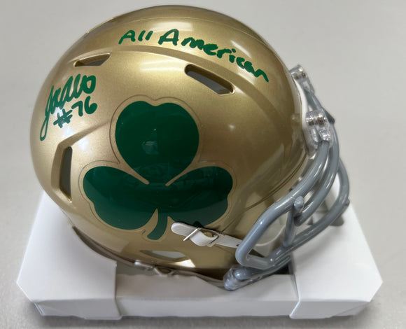 JOE ALT Signed Notre Dame Fighting Irish Shamrock Speed Mini Helmet All American Inscription Beckett COA
