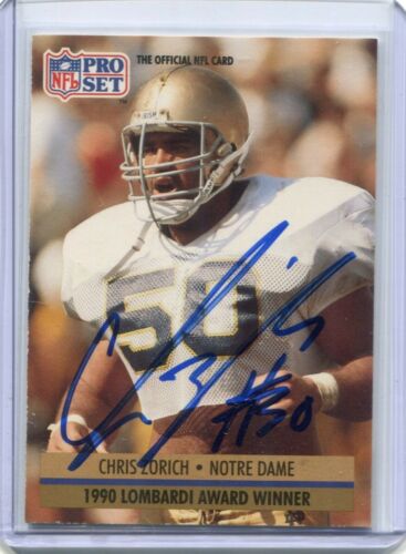 1991 NFL Pro Set CHRIS ZORICH Signed Rookie Card Notre Dame Fighting Irish Chicago Bears