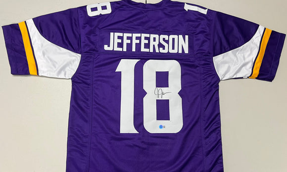 JUSTIN JEFFERSON Signed Minnesota Vikings Purple Football Jersey Beckett COA