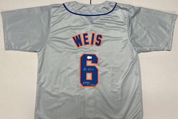 AL WEIS Signed New York Mets Grey Baseball Jersey 69 Mets W.S. Champs Inscription Beckett COA