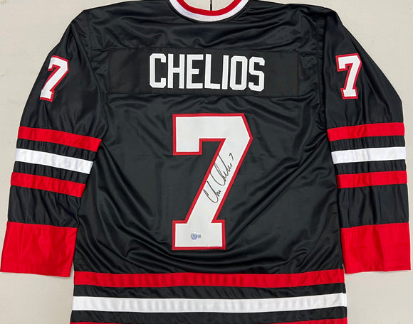 CHRIS CHELIOS Signed Chicago Blackhawks Black Hockey Jersey Beckett COA