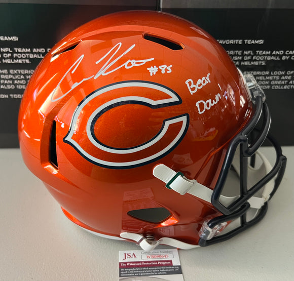 COLE KMET Signed Chicago Bears Flash Full Size Helmet Bear Down! Inscription JSA COA