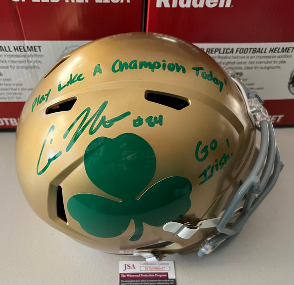 COLE KMET Signed Notre Dame Fighting Irish Shamrock Full Size Helmet Play Like A Champion Today! & Go Irish! Inscription JSA COA