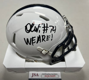OLU FASHANU Signed Penn State Nittany Lions Speed Mini Helmet WE ARE! Inscription JSA COA