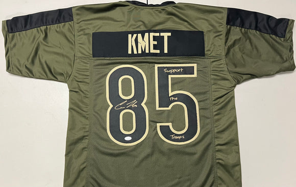 COLE KMET Signed Chicago Bears Salute To Service Football Jersey Support The Troops Inscription JSA COA