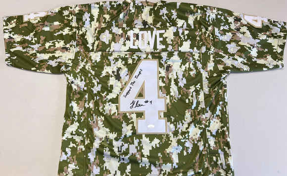 JEREMIYAH LOVE Signed Notre Dame Fighting Irish Limited Edition Camo Football Jersey Support The Troops Inscription JSA COA