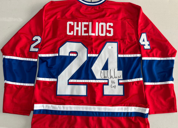 CHRIS CHELIOS Signed Montreal Canadiens Red Hockey Jersey 86 Cup Inscription Beckett COA