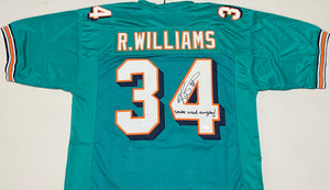 RICKY WILLIAMS Signed Miami Dolphins Aqua Football Jersey Smoke Weed Everyday! Inscription JSA COA