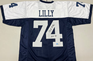 BOB LILLY Signed Dallas Cowboys Thanksgiving Navy Football Jersey HOF ‘80 Inscription Beckett COA