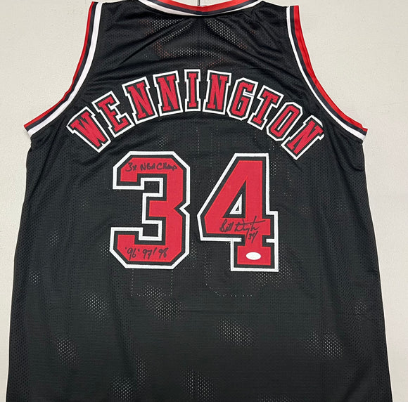BILL WENNINGTON Signed Chicago Bulls Black Basketball Jersey 3x NBA Champ 96’ 97’ 98’ Inscription JSA COA