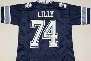 BOB LILLY Signed Dallas Cowboys Navy Football Jersey HOF ‘80 Inscription Beckett COA