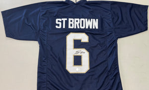 EQUANIMEOUS ST. BROWN Signed Notre Dame Fighting Irish Navy Football Jersey Beckett COA