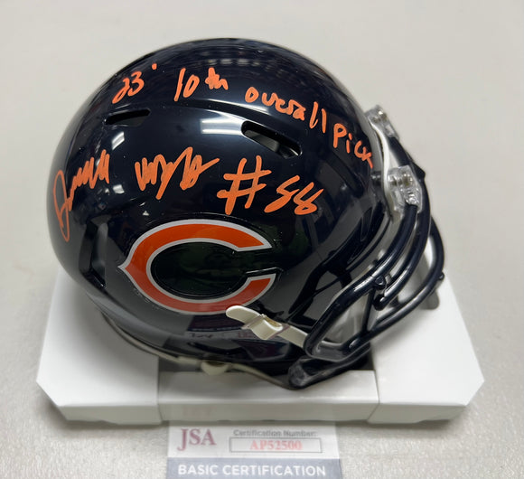 DARNELL WRIGHT Signed Speed Chicago Bears Mini Helmet  23’ 10th Overall Pick Inscription JSA COA