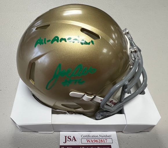 JOE ALT Signed Notre Dame Fighting Irish Speed Mini Helmet All-American Inscription JSA COA