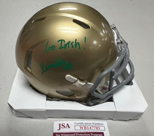 XAVIER WATTS Signed Notre Dame Fighting Irish Speed Mini Helmet Go Irish! Inscription JSA COA