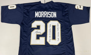 BENJAMIN MORRISON Signed Notre Dame Fighting Irish Navy Football Jersey Play Like A Champion Today & God, Country, Notre Dame Inscriptions JSA COA