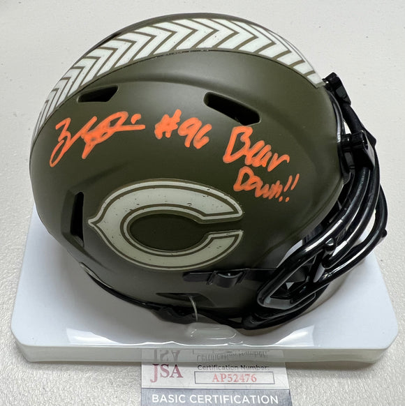 ZACCH PICKENS Signed Chicago Bears Salute To Service Mini Helmet Bear Down! Inscription JSA COA
