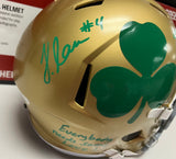 JEREMIYAH LOVE Signed Notre Dame Fighting Irish Shamrock Full Size Replica Helmet Go Irish & Everybody Needs Some Love! Inscriptions JSA COA