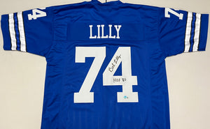 BOB LILLY Signed Dallas Cowboys Throwback Blue Football Jersey HOF ‘80 Inscription Beckett COA