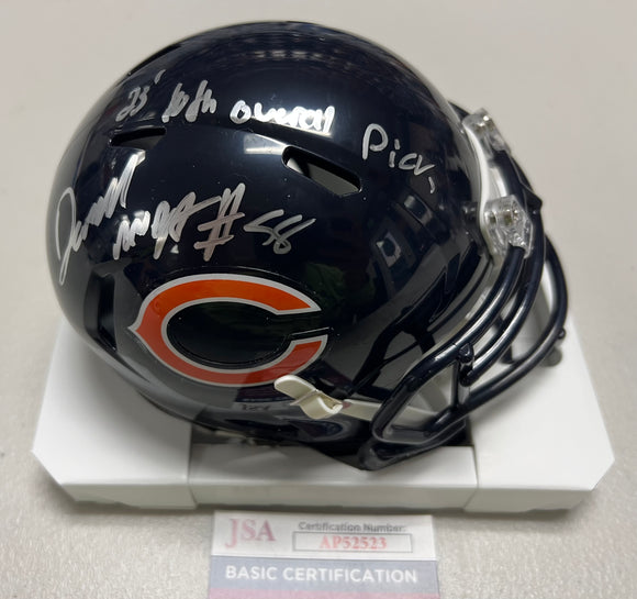 DARNELL WRIGHT Signed Speed Chicago Bears Mini Helmet  23’ 10th Overall Pick Inscription JSA COA