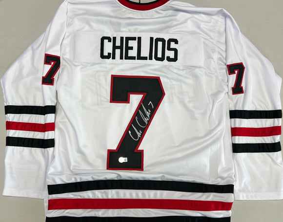 CHRIS CHELIOS Signed Chicago Blackhawks White Hockey Jersey Beckett COA