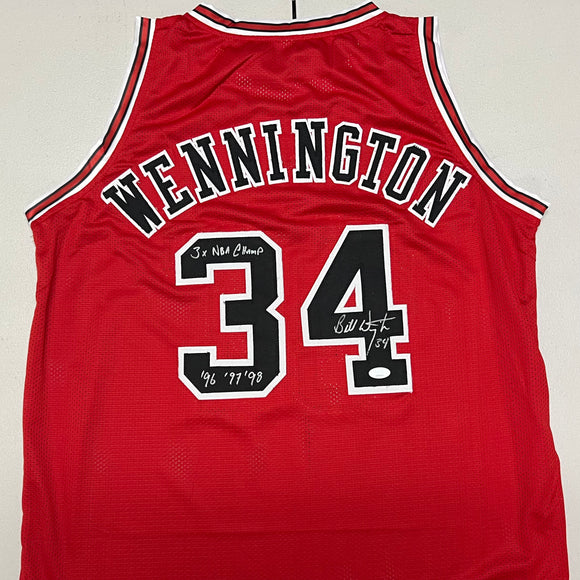 BILL WENNINGTON Signed Chicago Bulls Red Basketball Jersey 3x NBA Champ 96’ 97’ 98’ Inscription JSA COA
