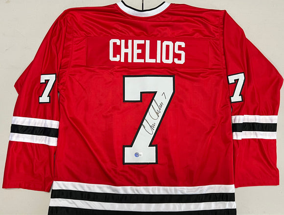 CHRIS CHELIOS Signed Chicago Blackhawks Red Hockey Jersey Beckett COA