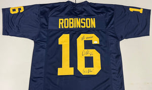 DENARD ROBINSON Signed Michigan Wolverines Blue Football Jersey All American & Go Blue! Inscriptions JSA COA