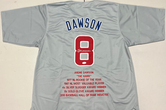 ANDRE DAWSON Signed Chicago Cubs Grey Baseball Jersey Full Career Stats JSA COA