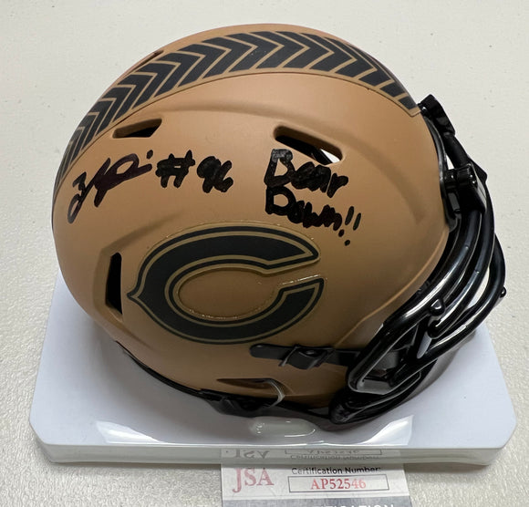 ZACCH PICKENS Signed Chicago Bears Salute To Service Mini Helmet Bear Down! Inscription JSA COA