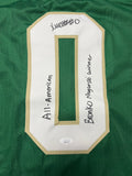 XAVIER WATTS Signed Notre Dame Fighting Green Football Jersey Bronko Nagurski Winner & All American Inscriptions JSA COA