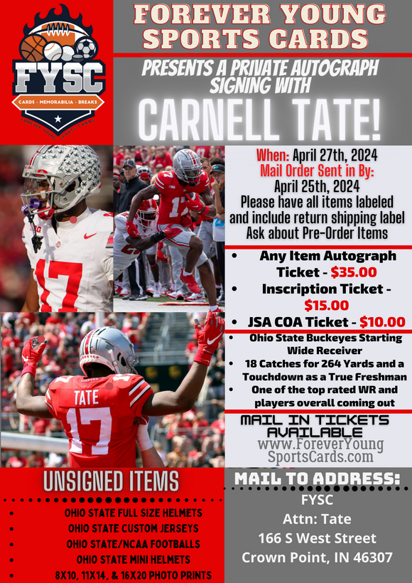 MAIL IN: Any Item Autograph Ticket for CARNELL TATE