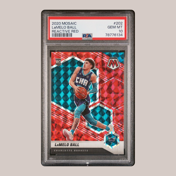 2020 Panini Mosaic LAMELO BALL Reactive Red Prizm  Rookie Charlotte Hornets PSA 10
