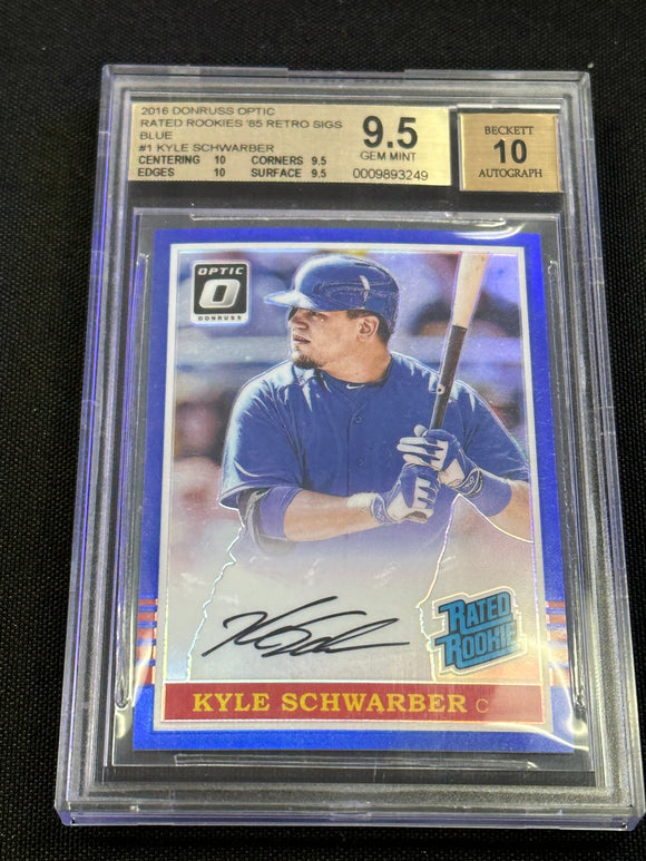 2016 Donruss Optic KYLE SCHWARBER Rated Rookie ‘85 Retro Series Blue Refractor /5 Auto Chicago Cubs BGS 9.5 10 Auto