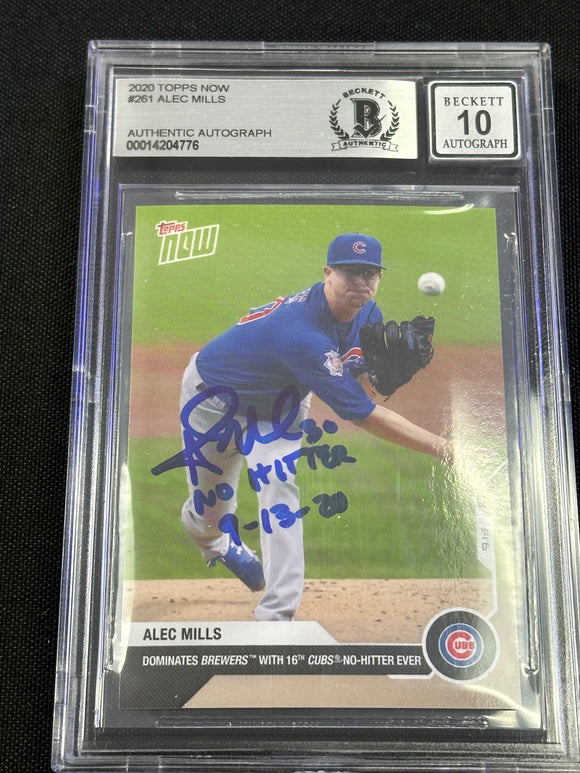 2020 Topps Now ALEC MILLS Auto No Hitter 9-13-20 Inscription Chicago Cubs Beckett Authentic 10 Auto