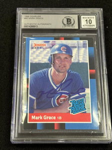 1988 Donruss MARK GRACE Rated Rookie Auto Chicago Cubs Beckett Authentic 10 Auto