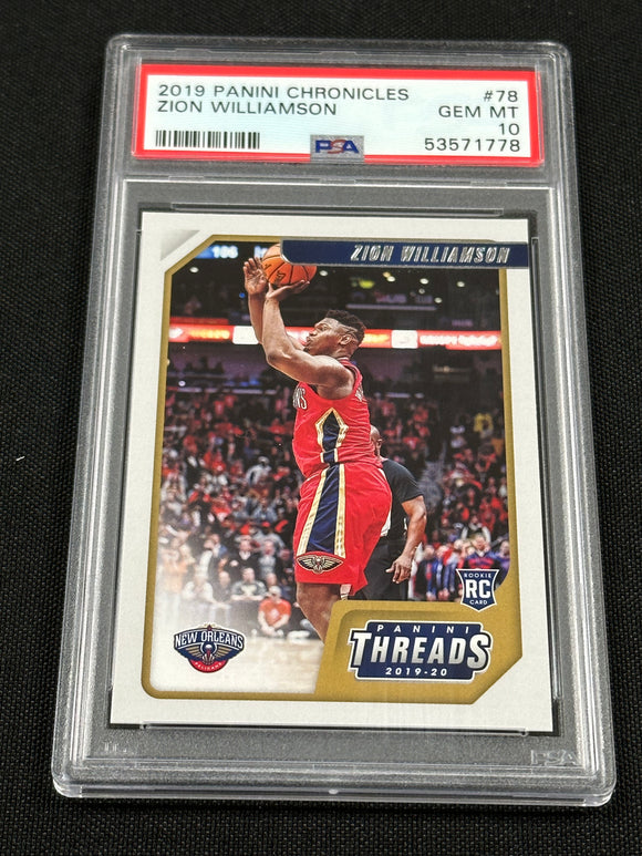2019 Panini Chronicles ZION WILLIAMSON Threads Rookie New Orleans Pelicans PSA 10