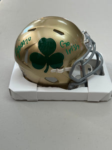 Benjamin Morrison Signed Notre Dame Fighting Irish Shamrock Speed Mini Helmet Go Irish Inscription JSA COA