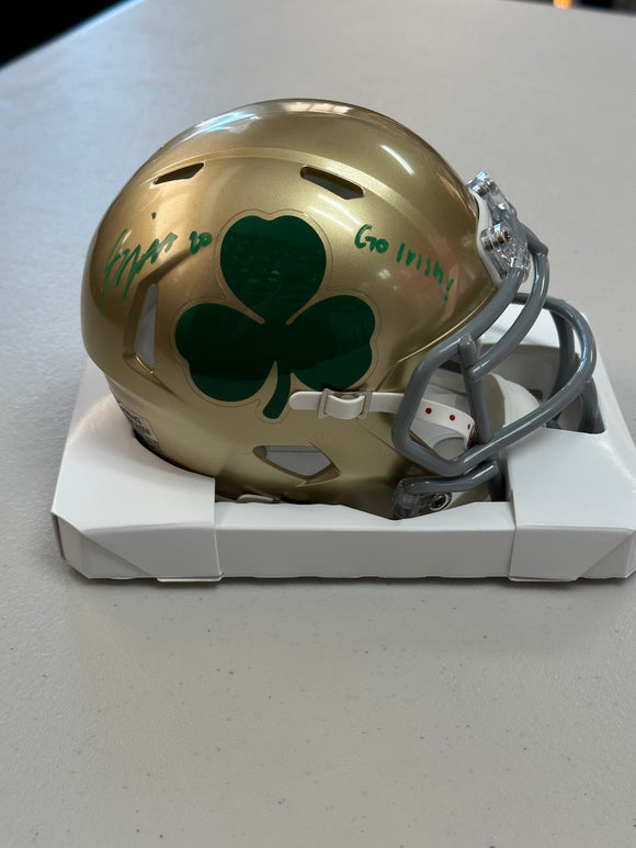 Benjamin Morrison Signed Notre Dame Fighting Irish Shamrock Speed Mini Helmet Go Irish! Inscription JSA COA