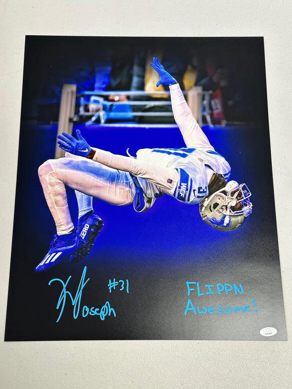 KERBY JOSEPH Signed 16x20 Spotlight Photo Flippn Awesome! Inscription Detroit Lions JSA COA