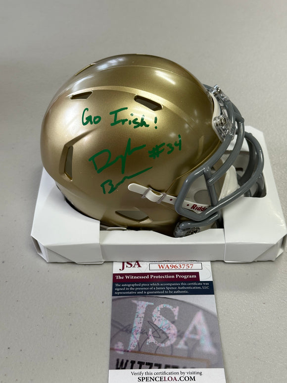 DRAYK BOWEN Signed Notre Dame Speed Mini Helmet Go Irish! Inscription JSA COA