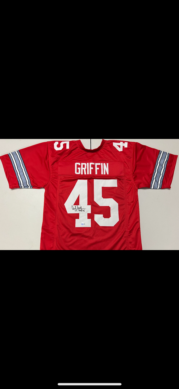ARCHIE GRIFFIN Signed Ohio State Buckeyes Red Jersey H.T 1974/75 InscriptionJSA COA