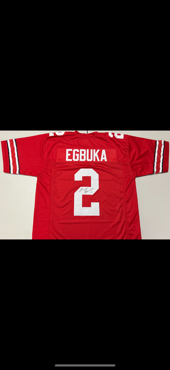 EMEKA EGBUKA Signed Ohio State Buckeyes Red Jersey JSA COA