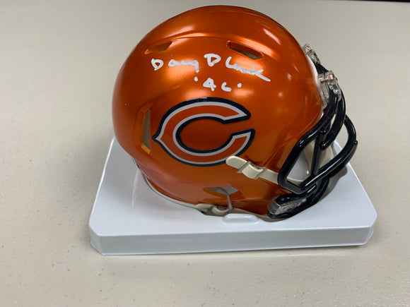 DOUG PLANK Signed Chicago Bears Orange Flash Mini Helmet 46D Inscription Beckett COA