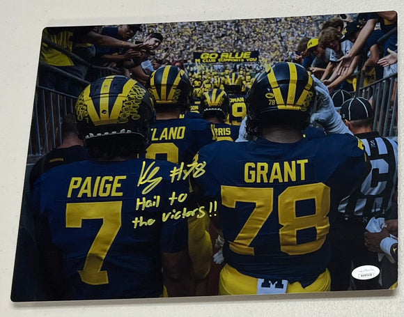 KENNETH GRANT Signed 11x14 Metal Panel Photo Michigan Wolverines Hail to the Victors! Inscription JSA COA