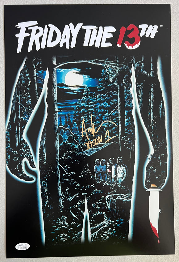 ARI LEHMAN Signed 12x18 Friday the 13th Movie Poster Jason 1 Inscription JSA COA