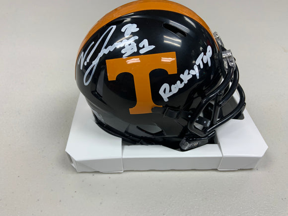 VELUS JONES JR. Signed Tennessee Volunteers Black Speed Mini Helmet Rocky Top Inscription JSA COA
