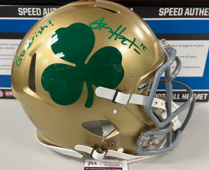 SAM HARTMAN Signed Full Name Autograph Notre Dame Fighting Irish Authentic Full Size Shamrock Speed Helmet Go Irish! Inscription JSA COA